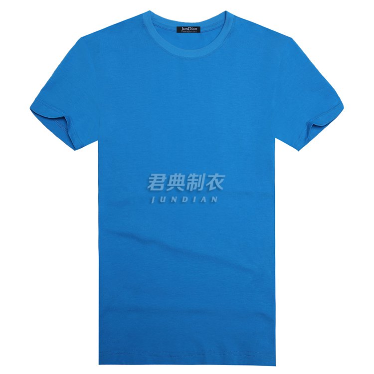蓝色莱卡棉T恤文化衫